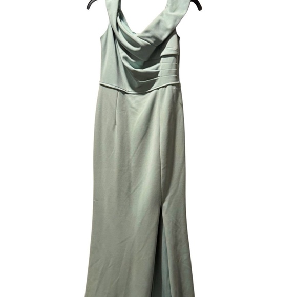 NWT ADRIANNA PAPELL Chiffon Off the Shoulder Gown in Frosted Sage Green dress - Picture 5 of 12